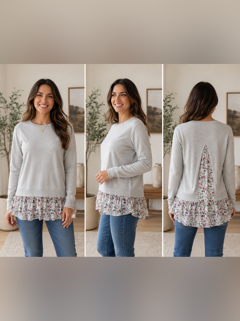 Sz L Club Monaco Floral Ruffle Hem Layered Sweater Tunic